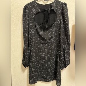 White dot black dress with velvet tie